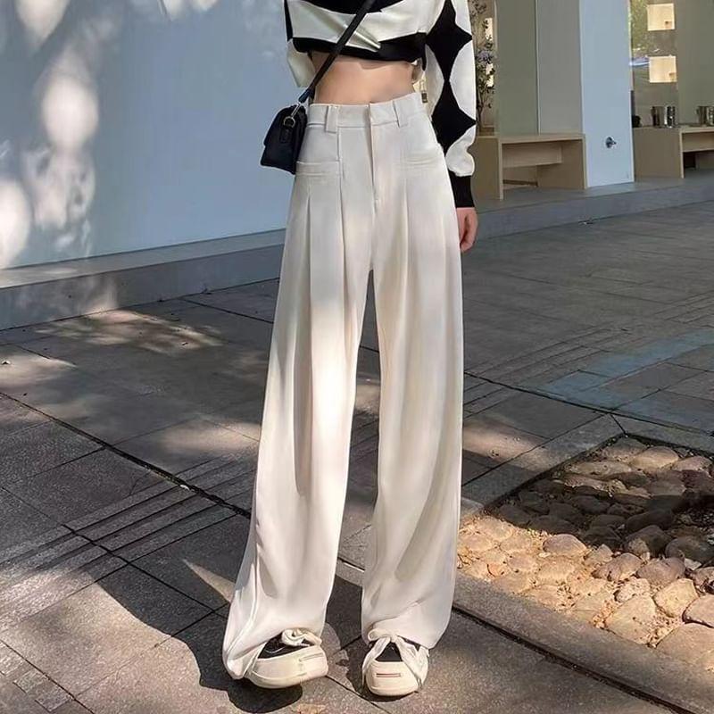 High Waist Plain Wide Leg Dress Pants Product Image