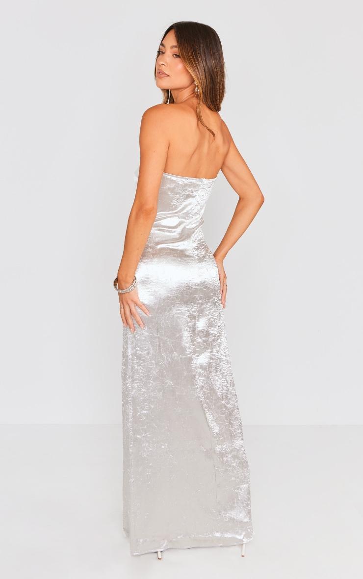 Silver Textured Satin Cowl Bandeau Maxi Dress Product Image