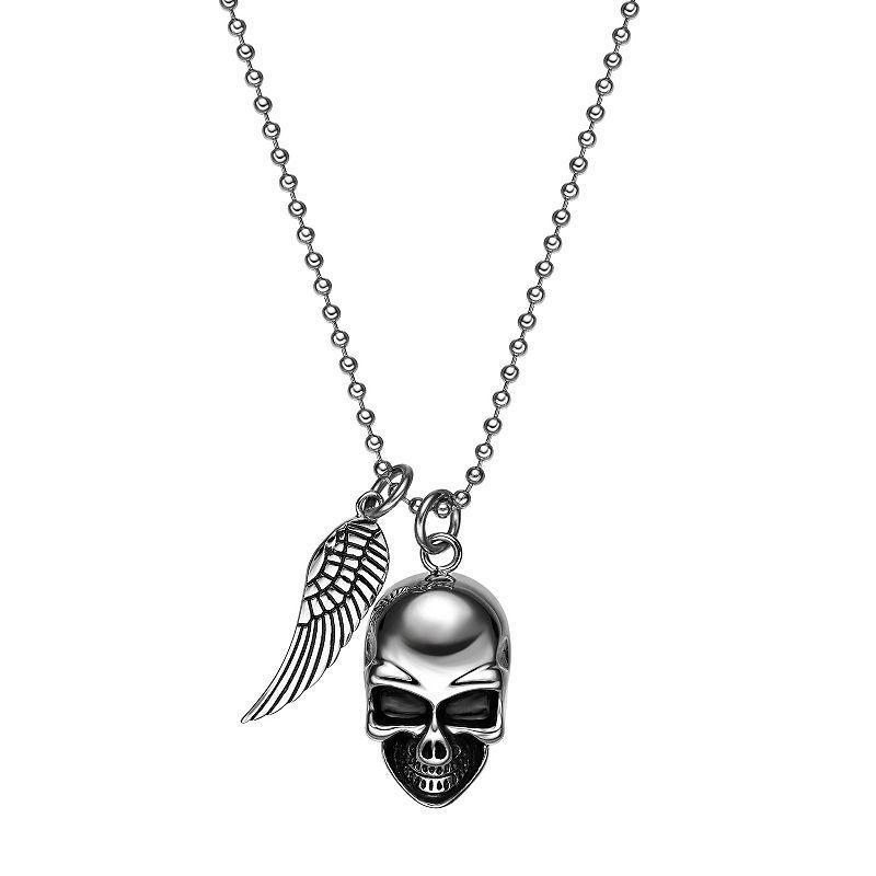 Mens LYNX Black ion-Plated Stainless Steel Skull & Wing Pendant Necklace Product Image