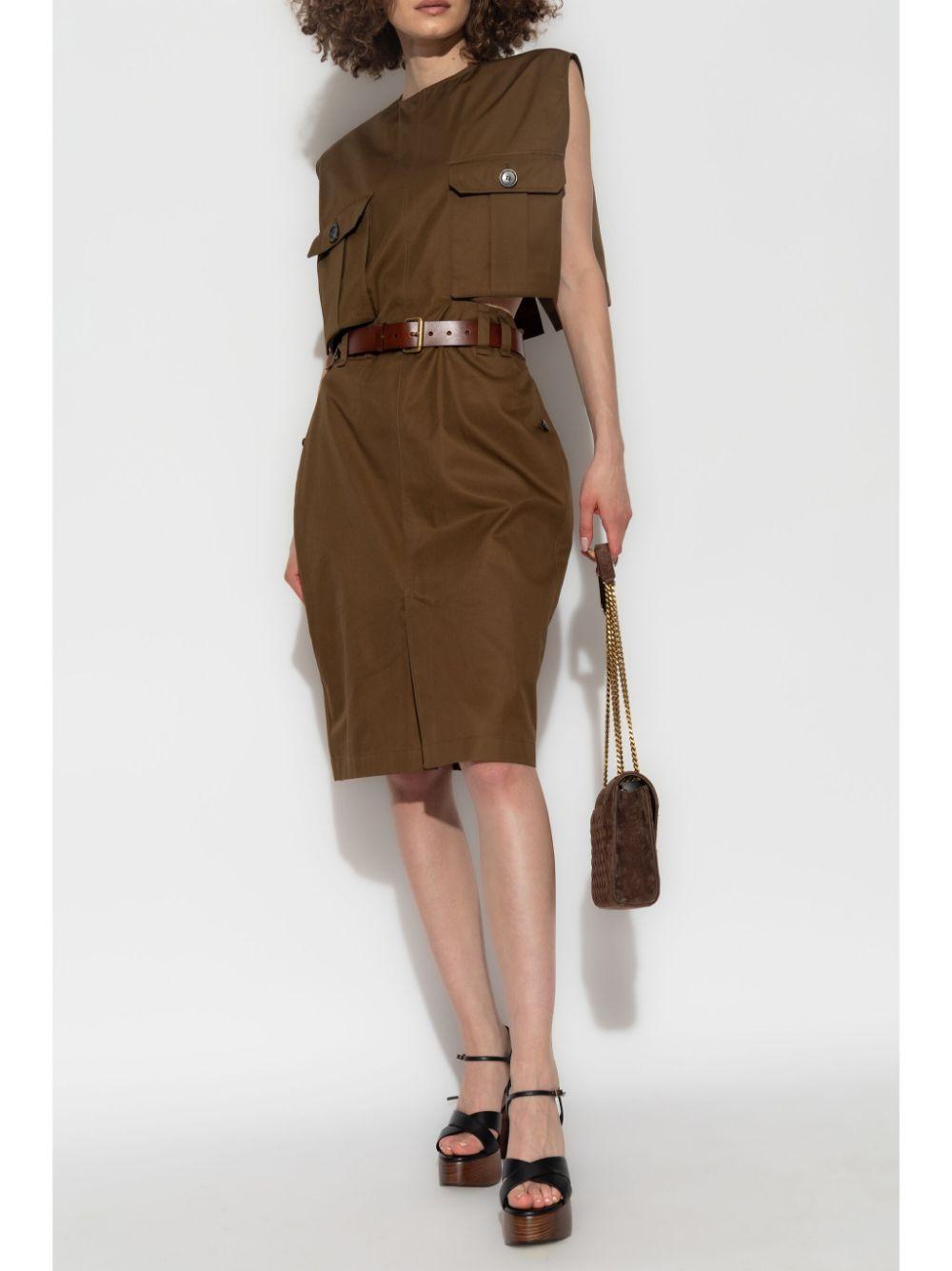 SAINT LAURENT Belted Button-front Shirtdress In Brown Product Image