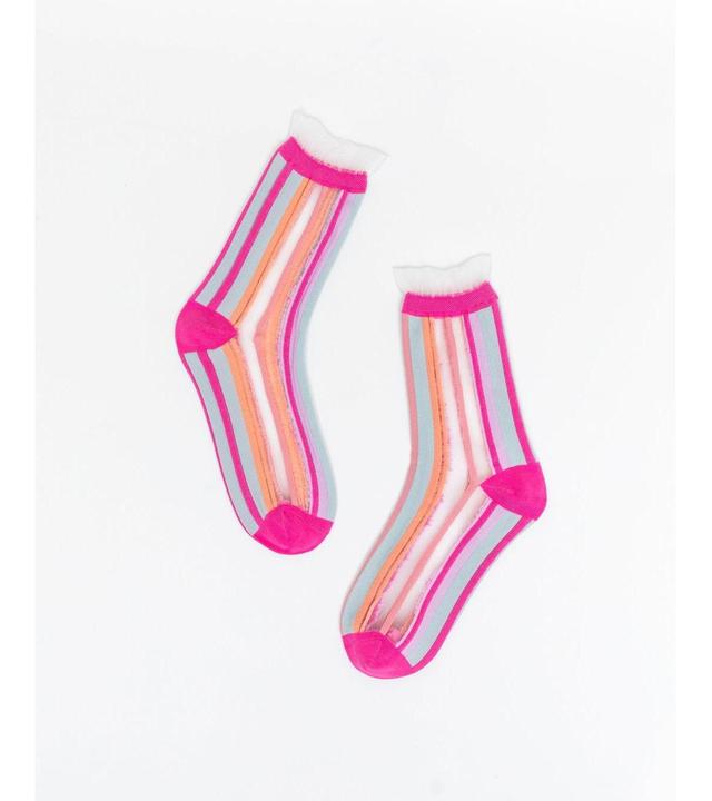 Sock Candy Womens Candy Stripe Ruffle Sheer Sock Product Image