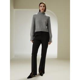 Ribbed Collar and Hemline Wool Cashmere Sweater Product Image