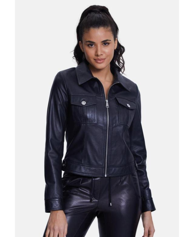 Womens Denim Style Zipper Jacket Nappa Black Product Image