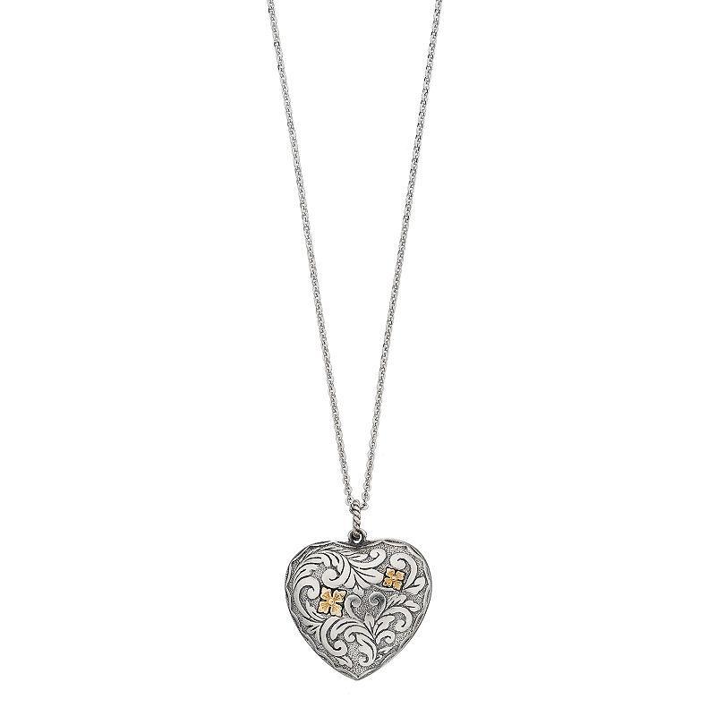 Sterling Silver Puffed Heart Pendant Necklace, Womens Two Tone Product Image