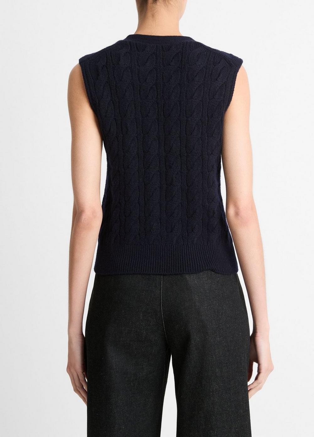 Womens Cable Wool-Blend Button Sweater Vest, Heather Silver Dust, Size XL Vince Product Image