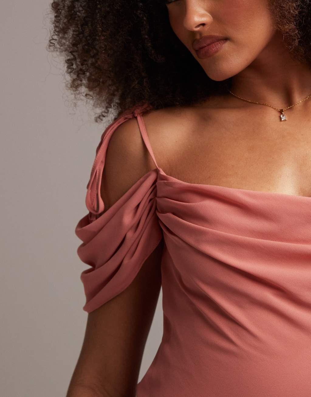 ASOS DESIGN Bridesmaid cowl front maxi dress with cold shoulder detail Product Image