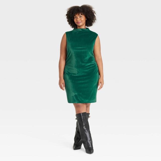 Womens Mini Velvet Ruched Dress - A New Day Green 2X Product Image