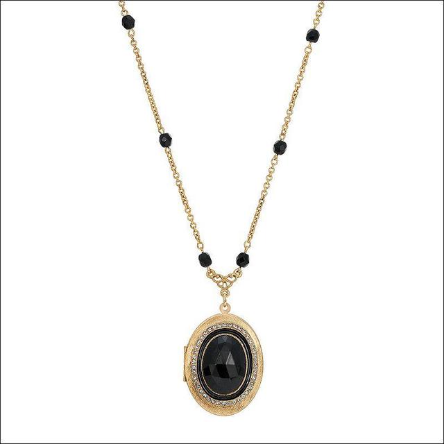 1928 Gold Tone Black Oval Locket Necklace, Womens Product Image