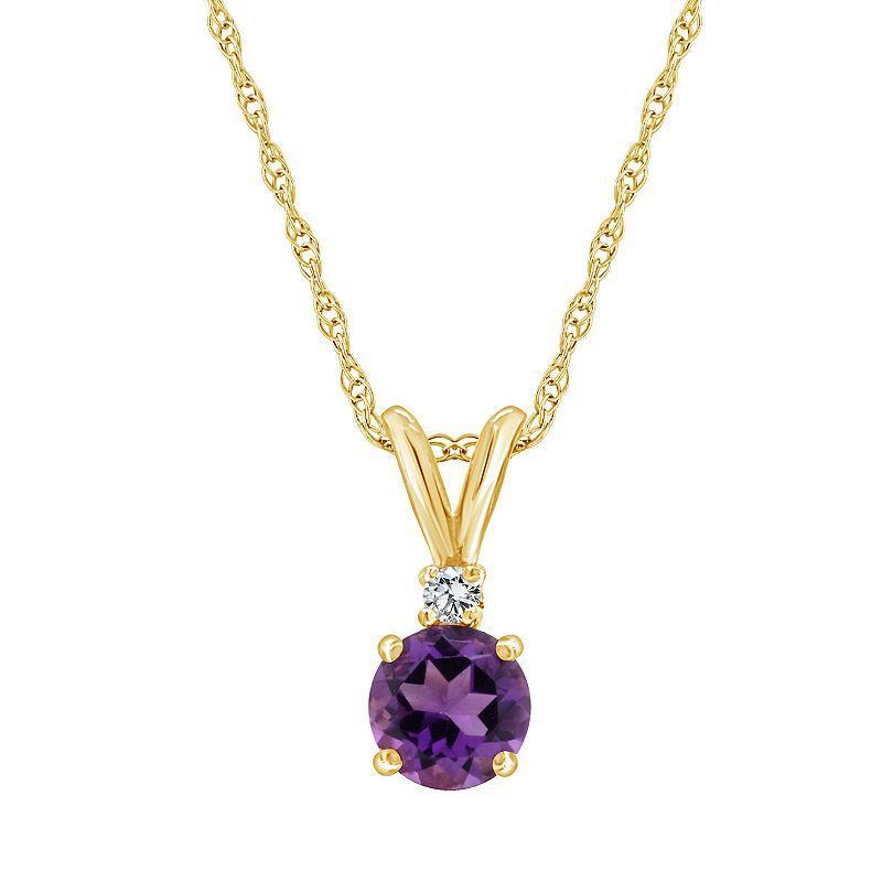 Celebration Gems 14K Yellow Gold 6mm Round Gemstone & Diamond Accent Pendant Necklace, Womens Purple Product Image