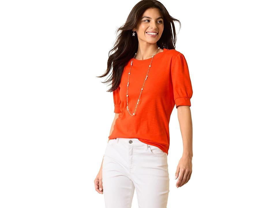 Tommy Bahama Ashby Isles Rib Short Sleeve Puff Top (Orange Flame) Women's Blouse Product Image