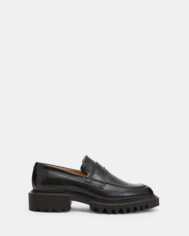 AllSaints Womens Leather Lola Loafers, Black, Size: UK 8/US 11/EU 41 Product Image