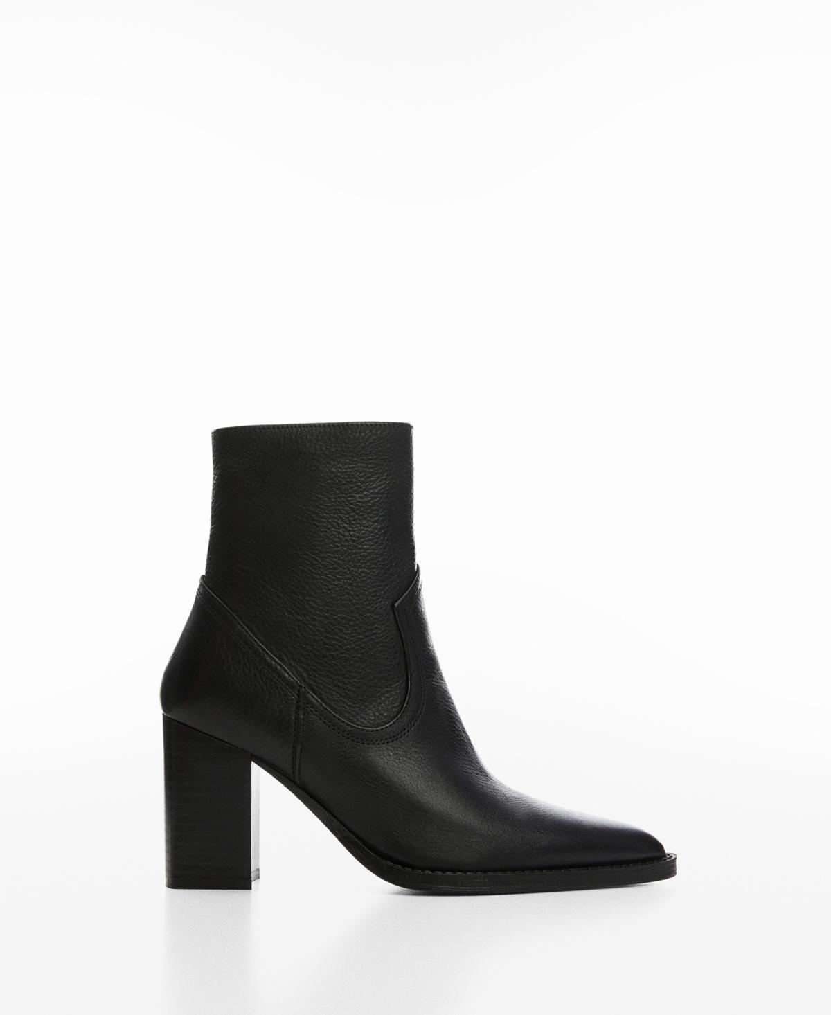 MANGO - Leather ankle boots block heel blackWomen product image