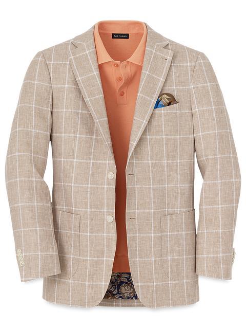 Linen Windowpane Single Breasted Notch Lapel Sport Coat - Tan Product Image