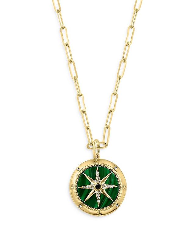 Bloomingdales Malachite & Diamond Starburst Pendant Necklace in 14K Yellow Gold, 16-18 - 100% Exclusive Product Image