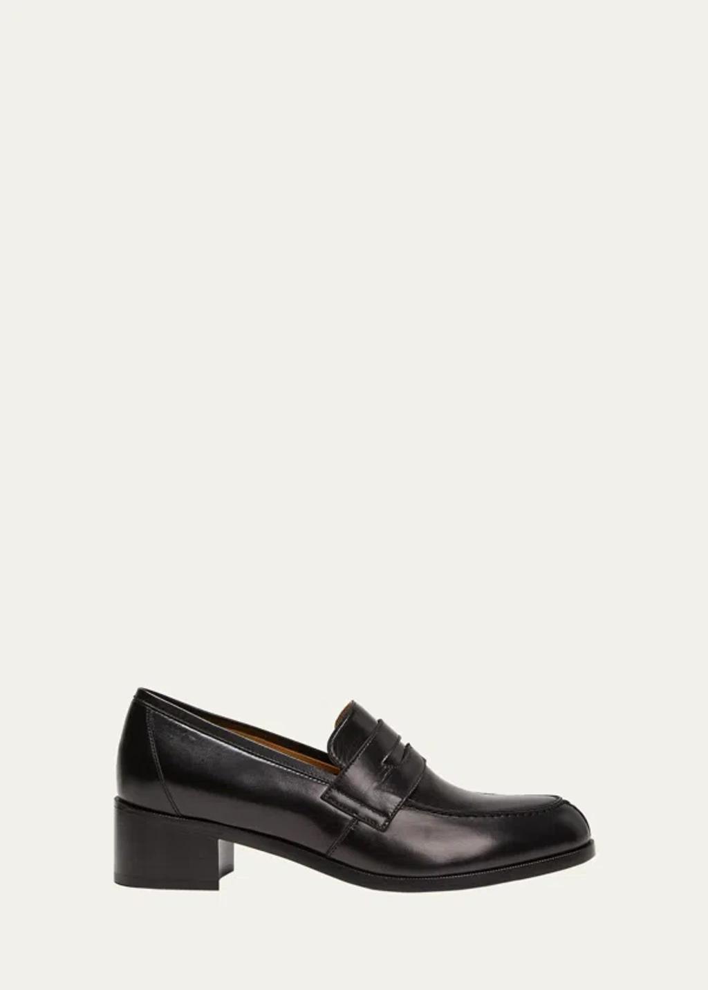 THE ROW Park Leather Heeled Penny Loafers In Black Product Image