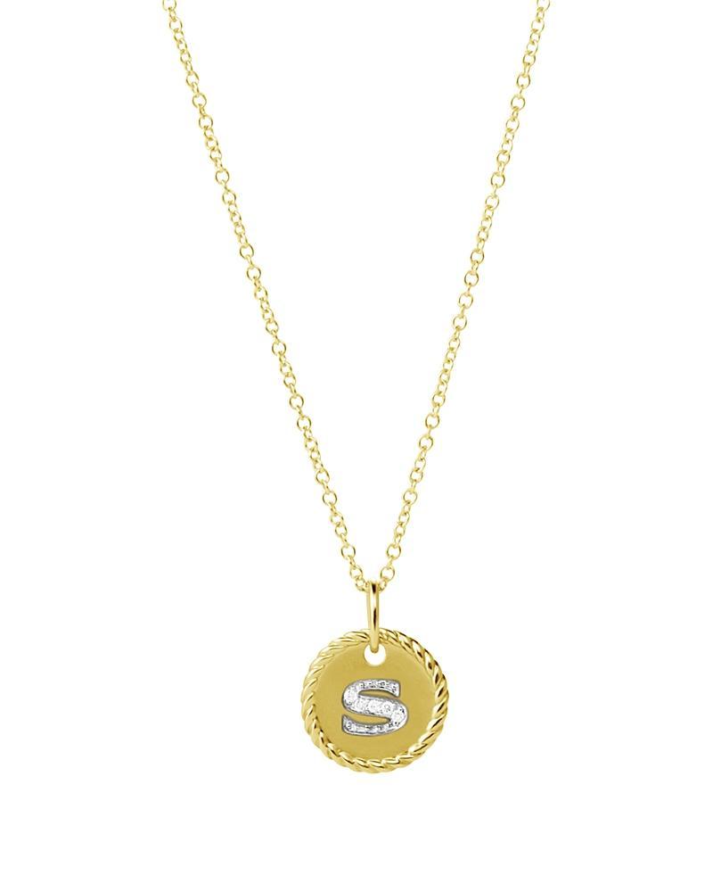 Womens Initial Charm Necklace in 18K Yellow Gold with Pav Diamonds Product Image