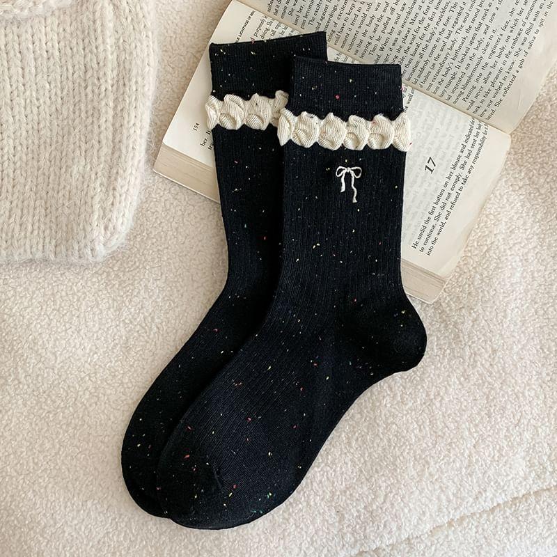 Bow Embroidered Ribbed Socks / Set Product Image