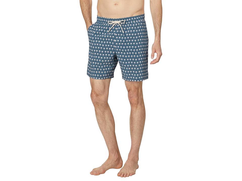 Faherty Shorelite Trunks 7 (Navy Block Palm) Men's Swimwear Product Image