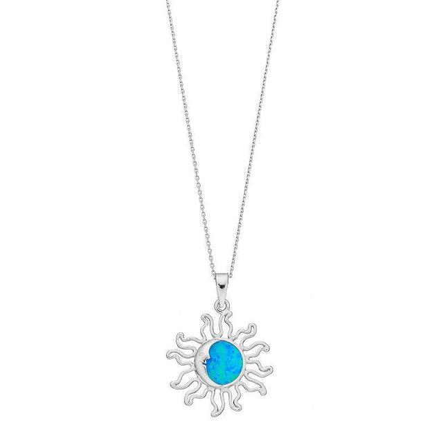 Sterling Silver Lab-Created Blue Opal Sun Pendant, Womens Product Image