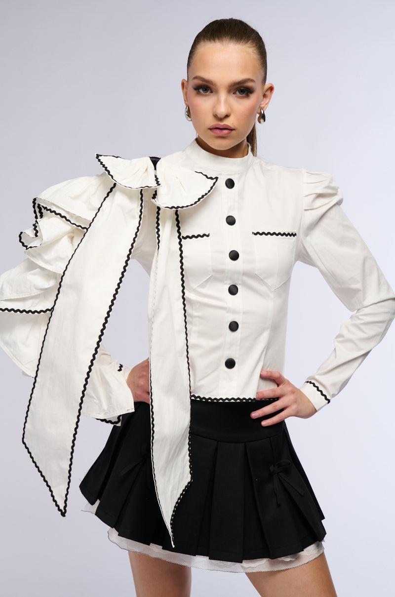 BRING THE DRAMA POPLIN BOW TOP Product Image