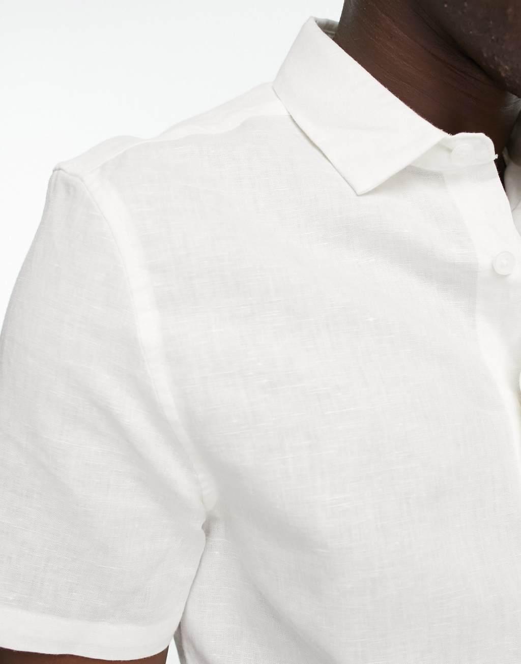 ASOS DESIGN regular fit smart linen short sleeve shirt in white Product Image