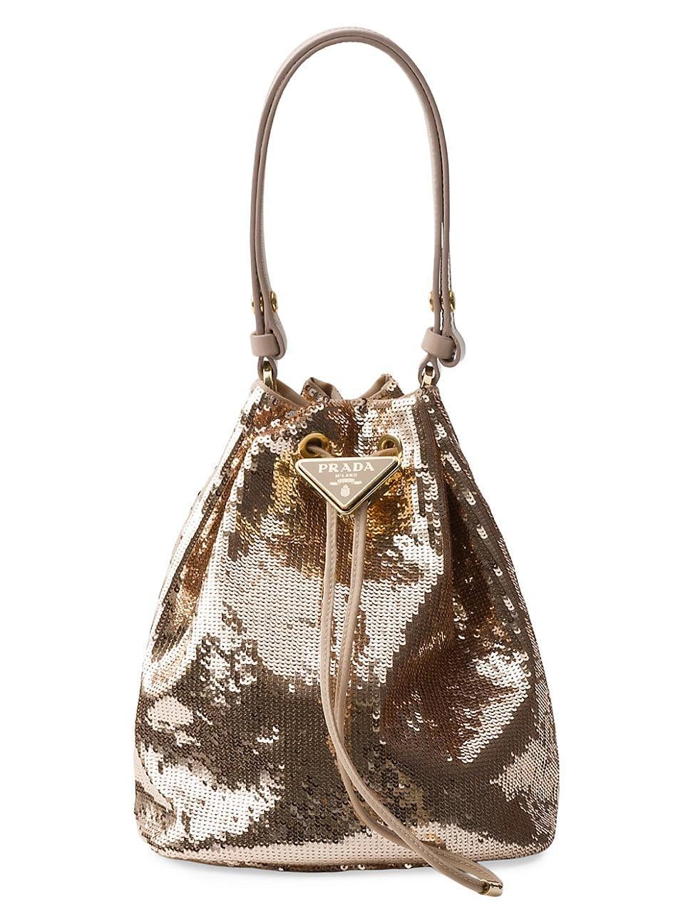 Womens Sequined Re-Nylon Mini Bucket Bag Product Image