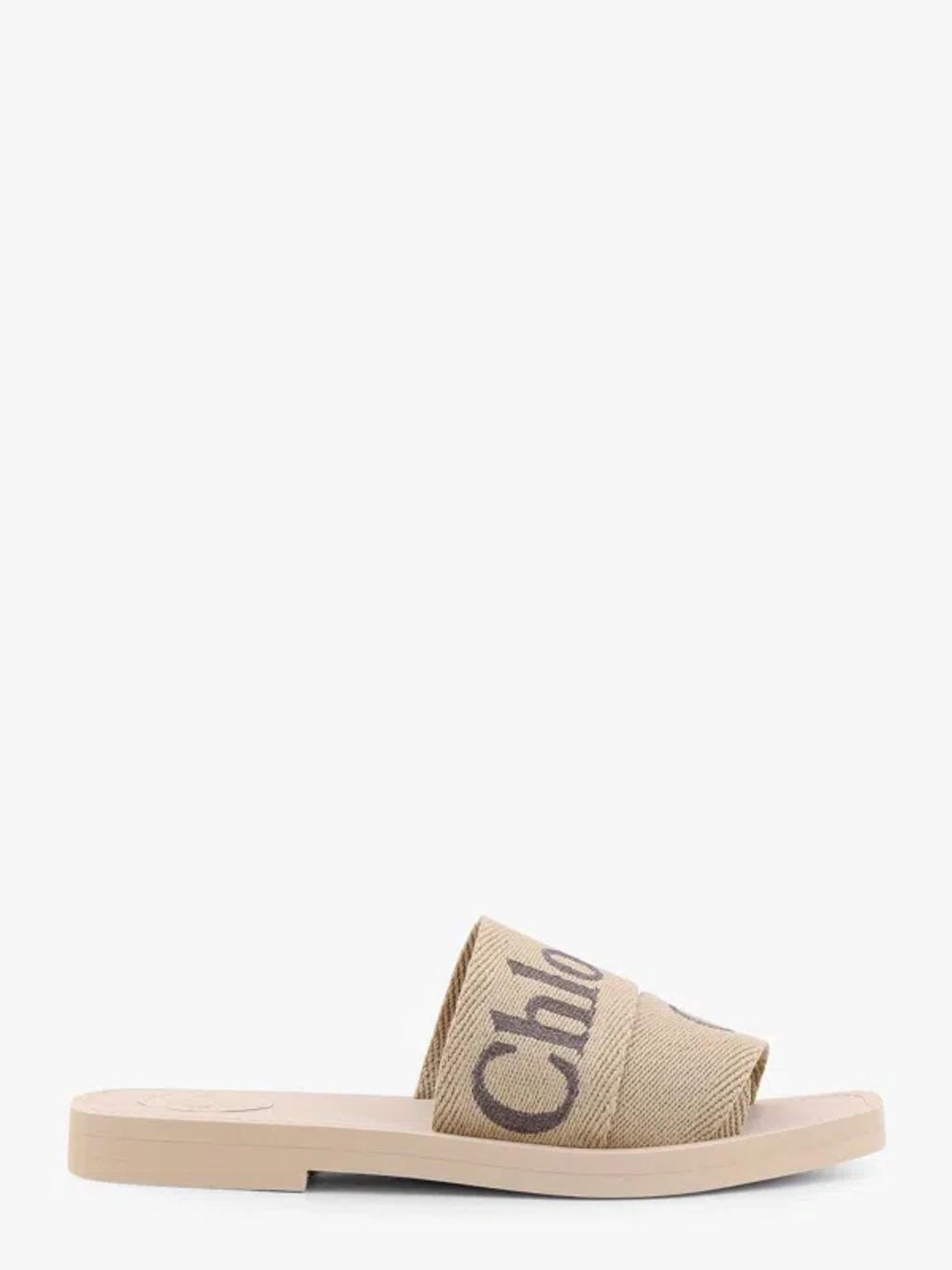 CHLOÉ Beige Canvas Woody Sandals In Cream Product Image