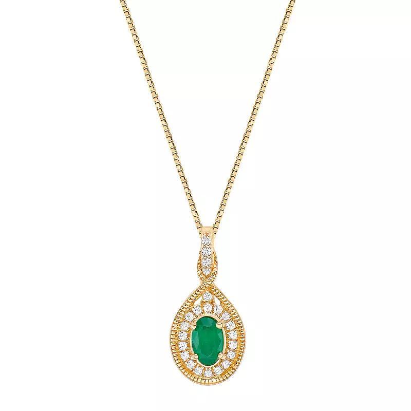 Gemminded 10k Gold Emerald & 1/6 Carat T.W. Diamond Pendant Necklace, Womens Product Image