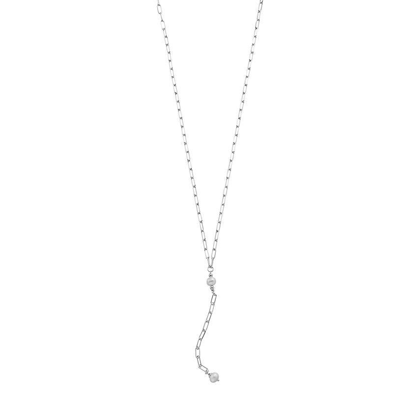 Sterling Silver Paperclip Chain Y-Necklace, Womens White Product Image