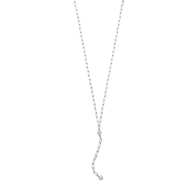 Sterling Silver Paperclip Chain Y-Necklace, Womens White Product Image