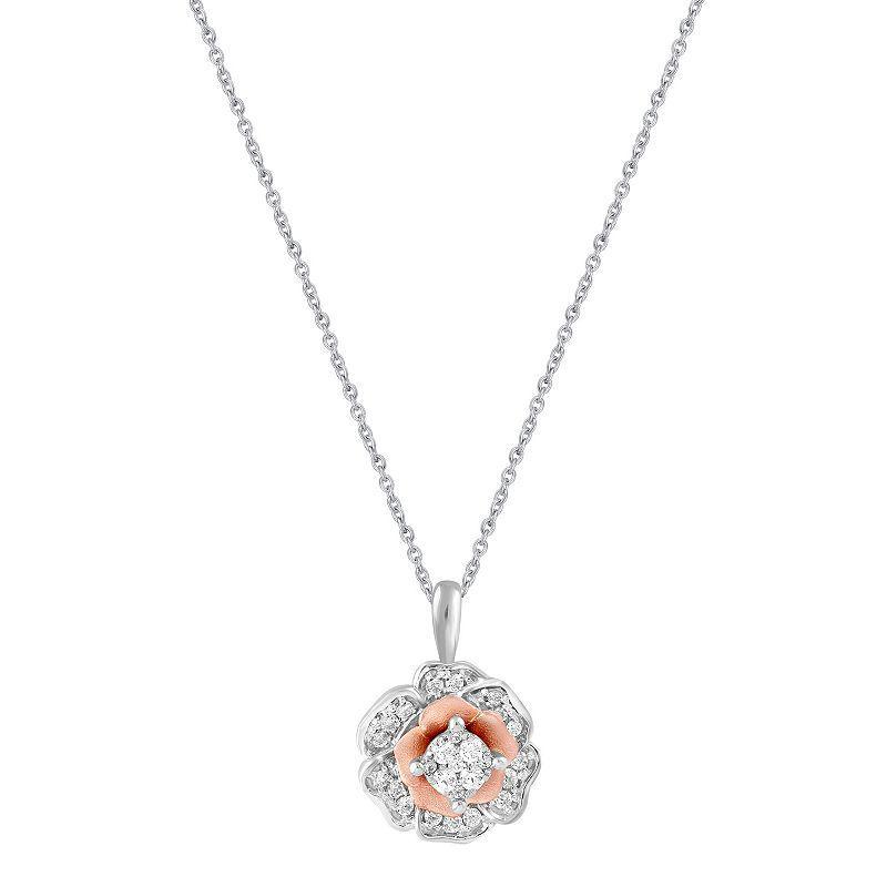 Royal Aura 10k Rose Gold Sterling Silver 1/4 Carat T.W. Diamond Floral Cluster Pendant Necklace, Womens Multicolor Product Image