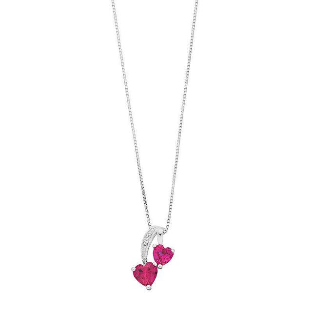 Gemminded Sterling Silver Gemstone & Diamond Accent Double Heart Pendant Necklace, Womens Red Product Image