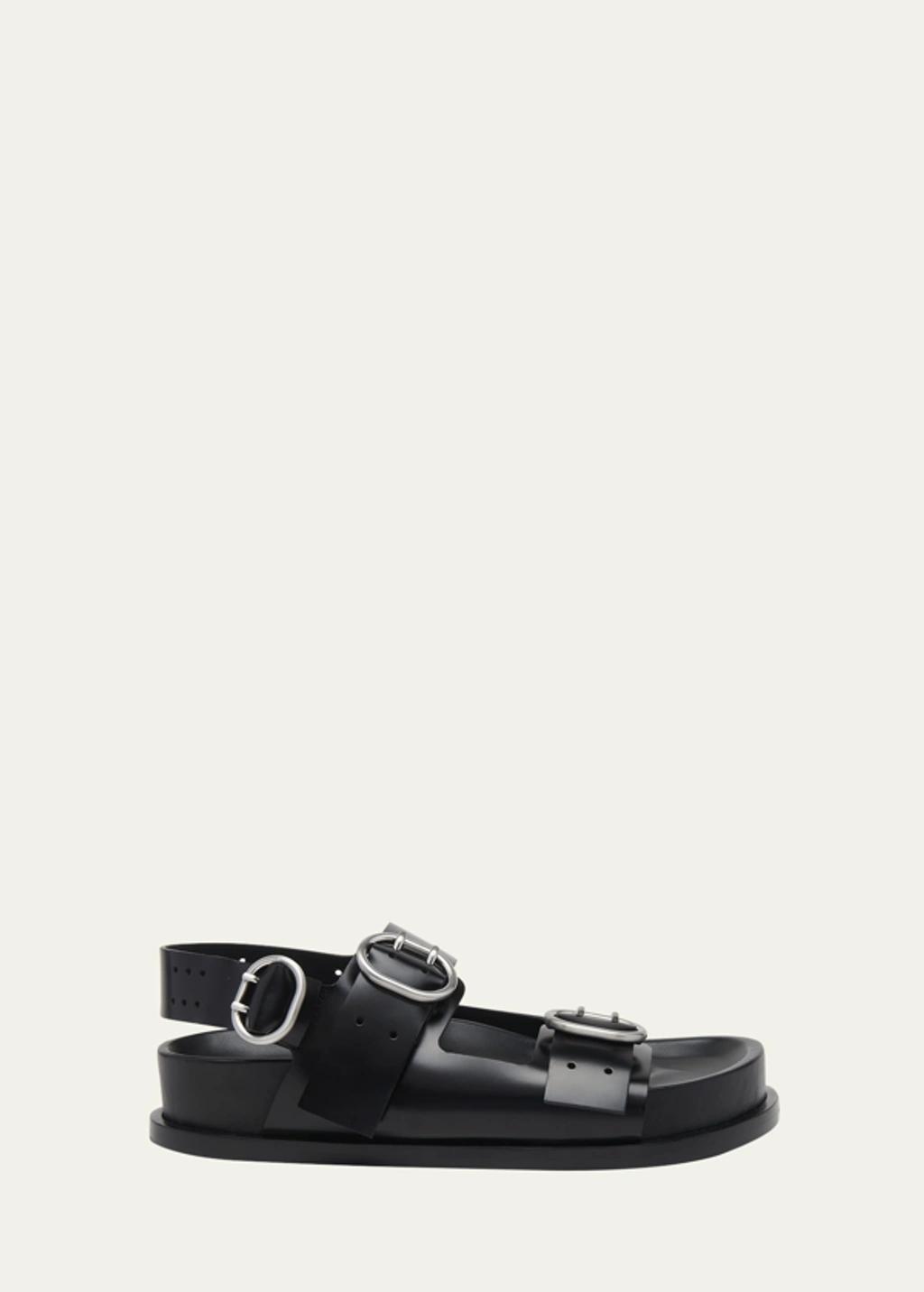 Leather Dual-buckle Sporty Sandals In Black Product Image