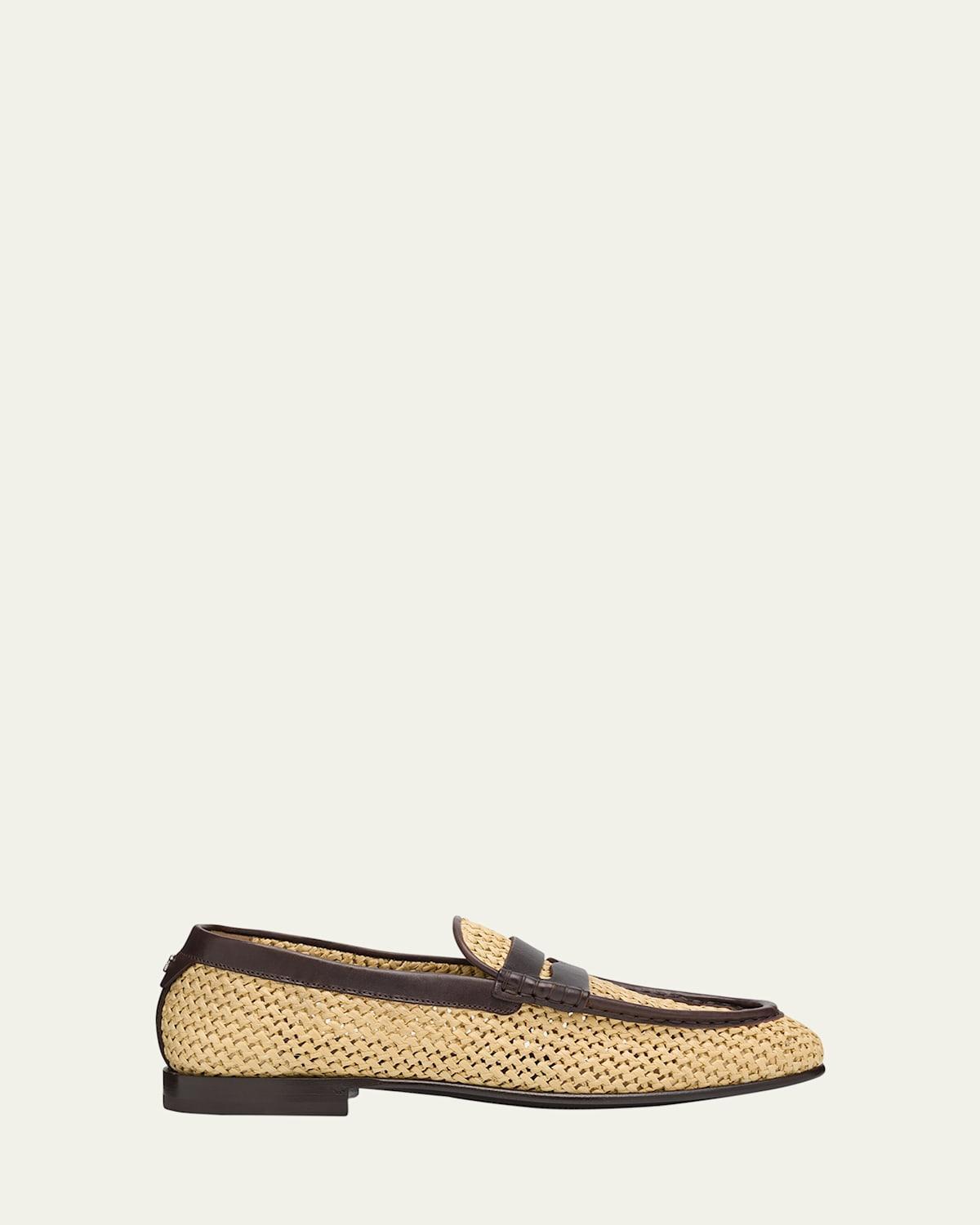 Mens City Blanco Woven Raffia Penny Loafers Product Image