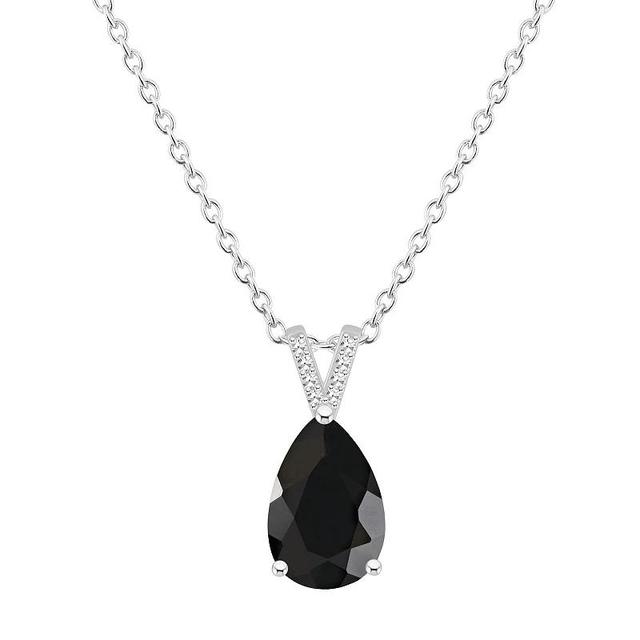 Alyson Layne Sterling Silver Pear Shape Black Onyx Diamond Accent Pendant Necklace, Womens Product Image