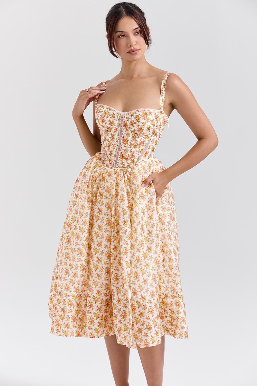 Kelly Royal Rose Print Corset Midi Sundress Product Image