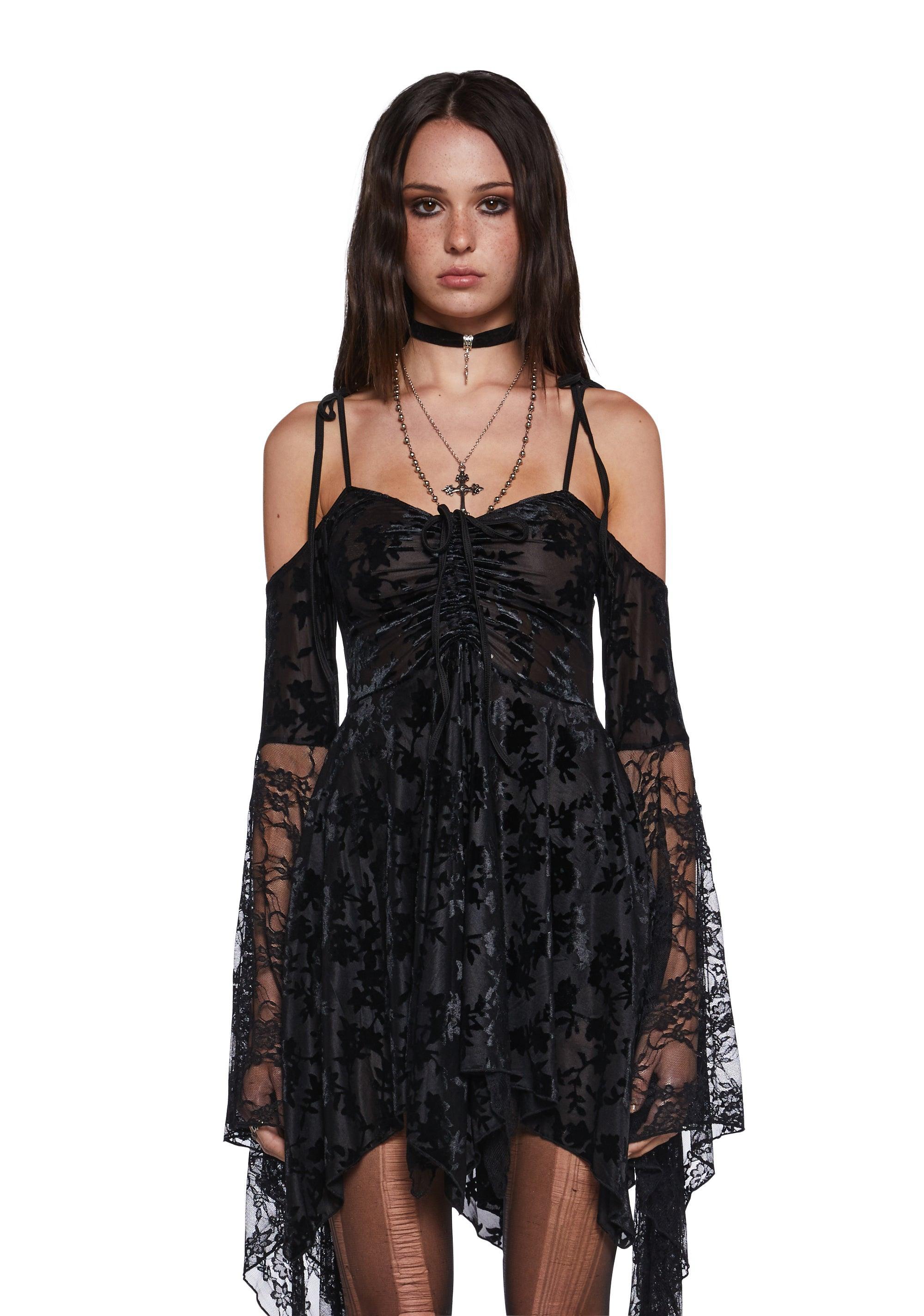 F Is For Fairies Handkerchief Floral Velvet Lace Dress Current Mood - Black Product Image