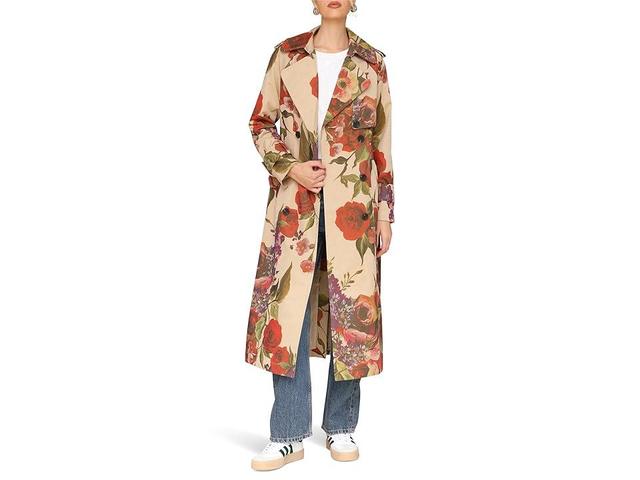 Avec Les Filles Rose Print Cotton Blend Trench Coat (Tan Portofino Rose) Women's Coat Product Image