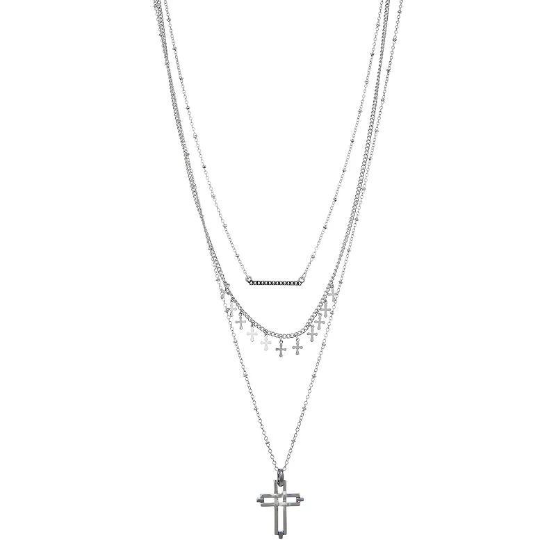 Simply Vera Vera Wang Silver Tone Layered Cross Pendant Necklace, Womens Product Image