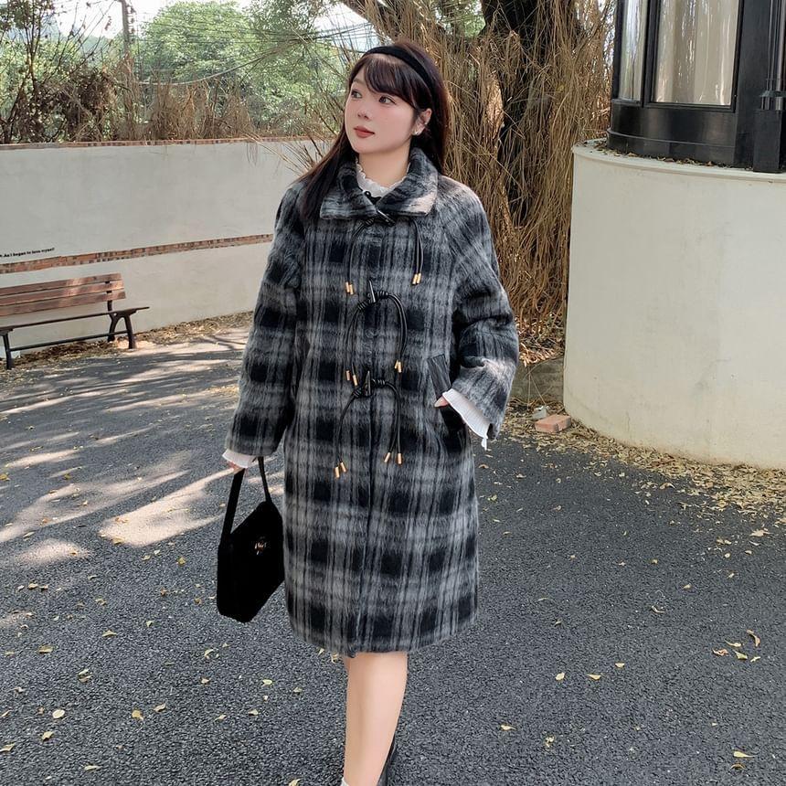 Plus Size Plaid Midi Single-Breasted Coat Product Image