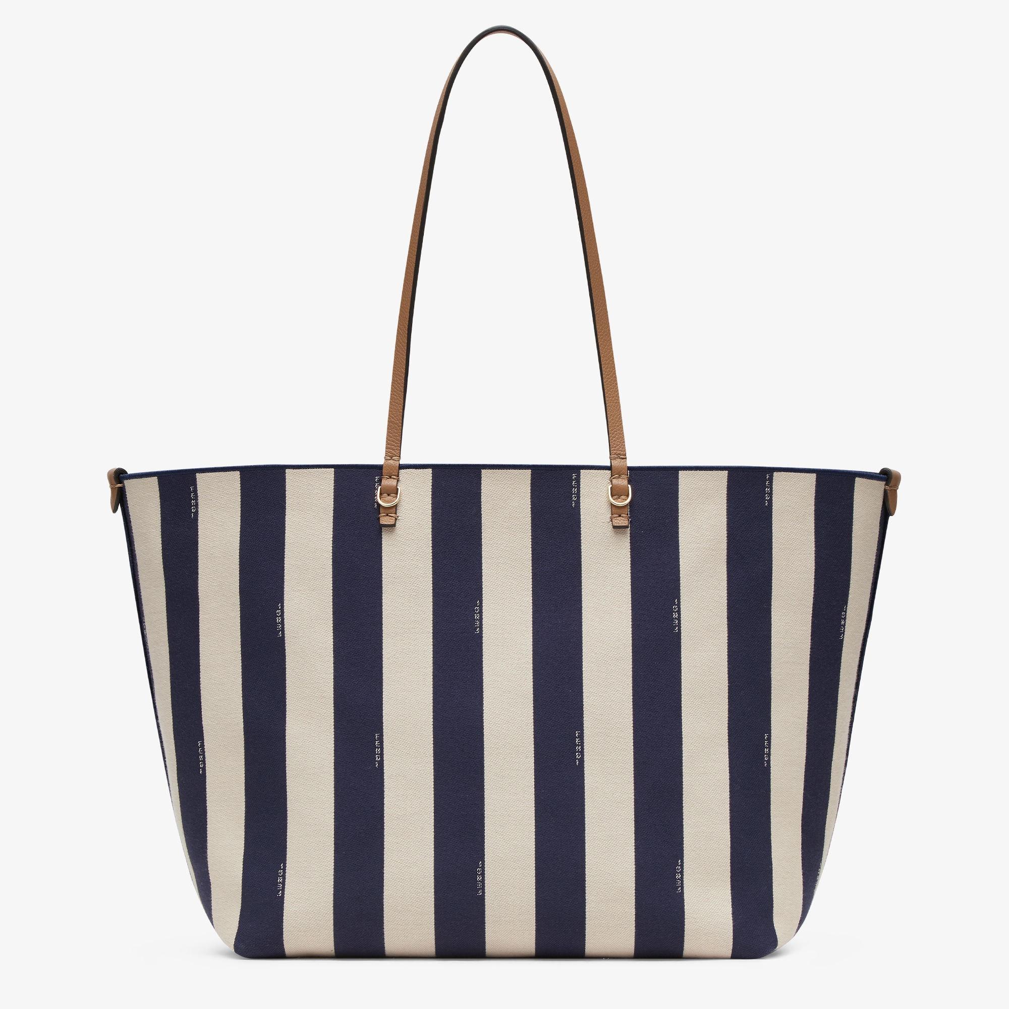 Large RollReversible shopper in Pequin striped and midnight blue FF fabric Product Image