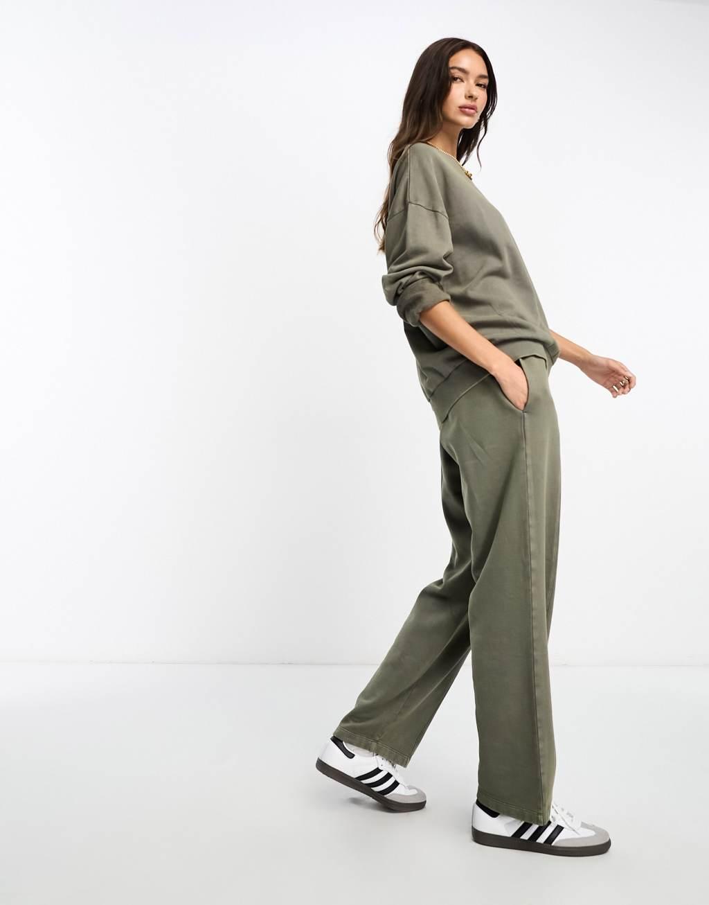 ASOS DESIGN straight leg sweatpants in washed khaki product image