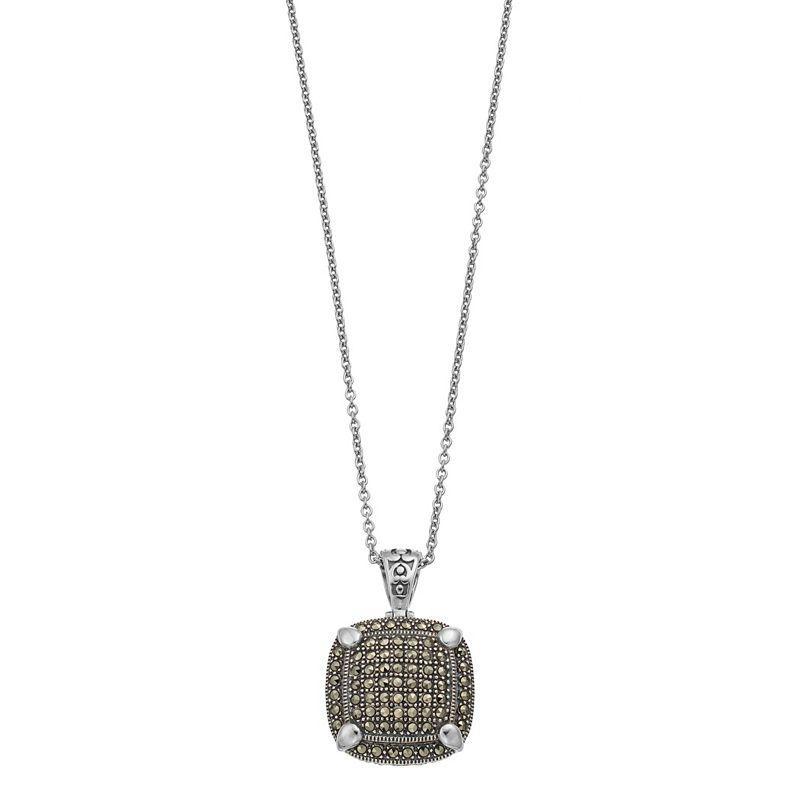 Lavish by TJM Sterling Silver Marcasite Cushion Pendant Necklace, Womens Product Image