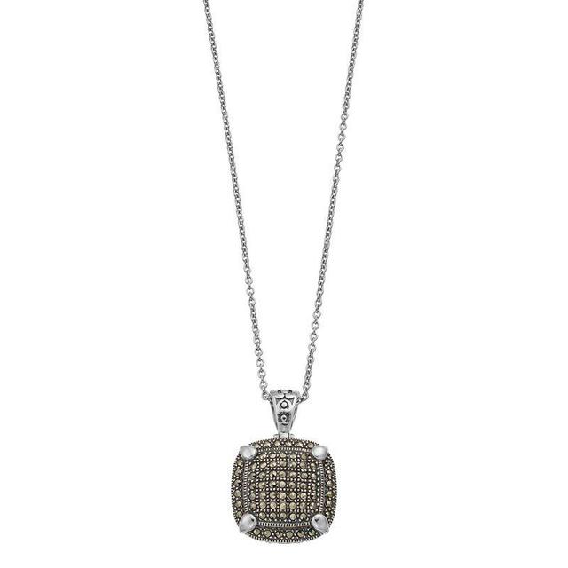 Lavish by TJM Sterling Silver Marcasite Cushion Pendant Necklace, Womens Product Image