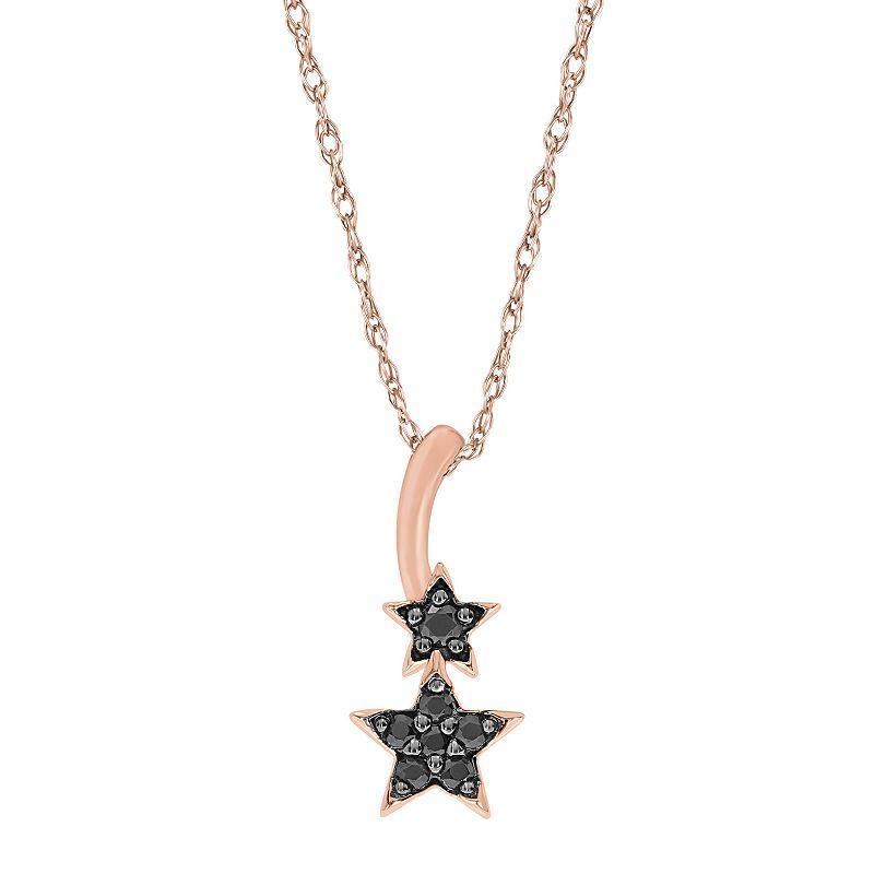 Sterling Silver 1/10 Carat T.W. Black Diamond Star Pendant Necklace, Womens Pink Tone Product Image