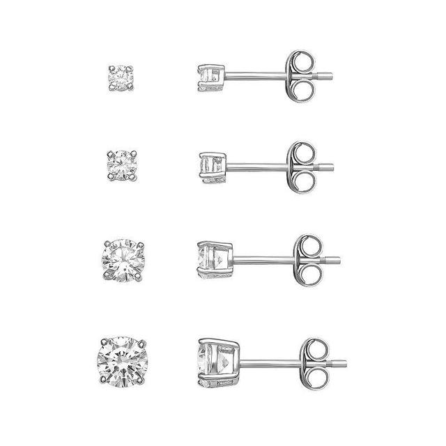 PRIMROSE Sterling Silver Cubic Zirconia Graduated Stud Earring Set of 4, Womens Product Image