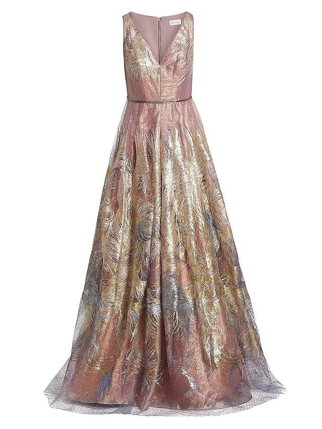 Womens Feather Jacquard Fit-&-Flare Gown Product Image