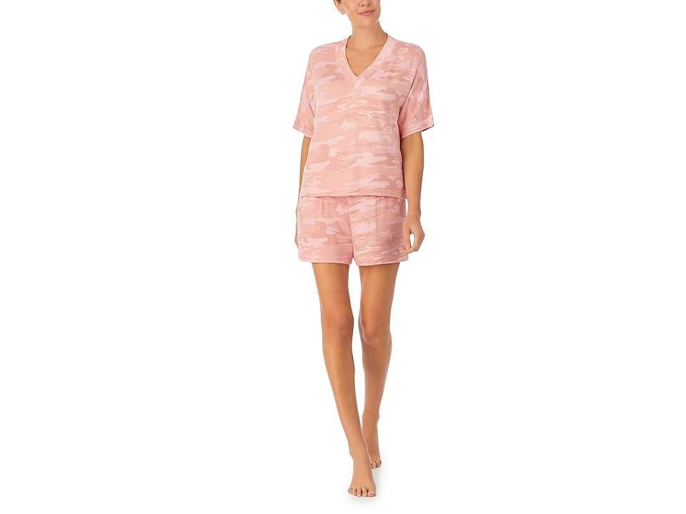 Sanctuary Short Sleeve Boxy V-Neck Boxer PJ Set (Pink Camo) Women's Pajama Sets Product Image