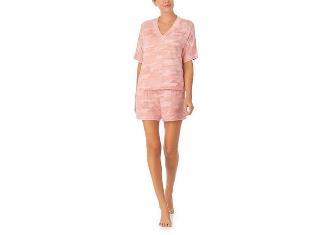 Sanctuary Short Sleeve Boxy V-Neck Boxer PJ Set (Pink Camo) Women's Pajama Sets Product Image