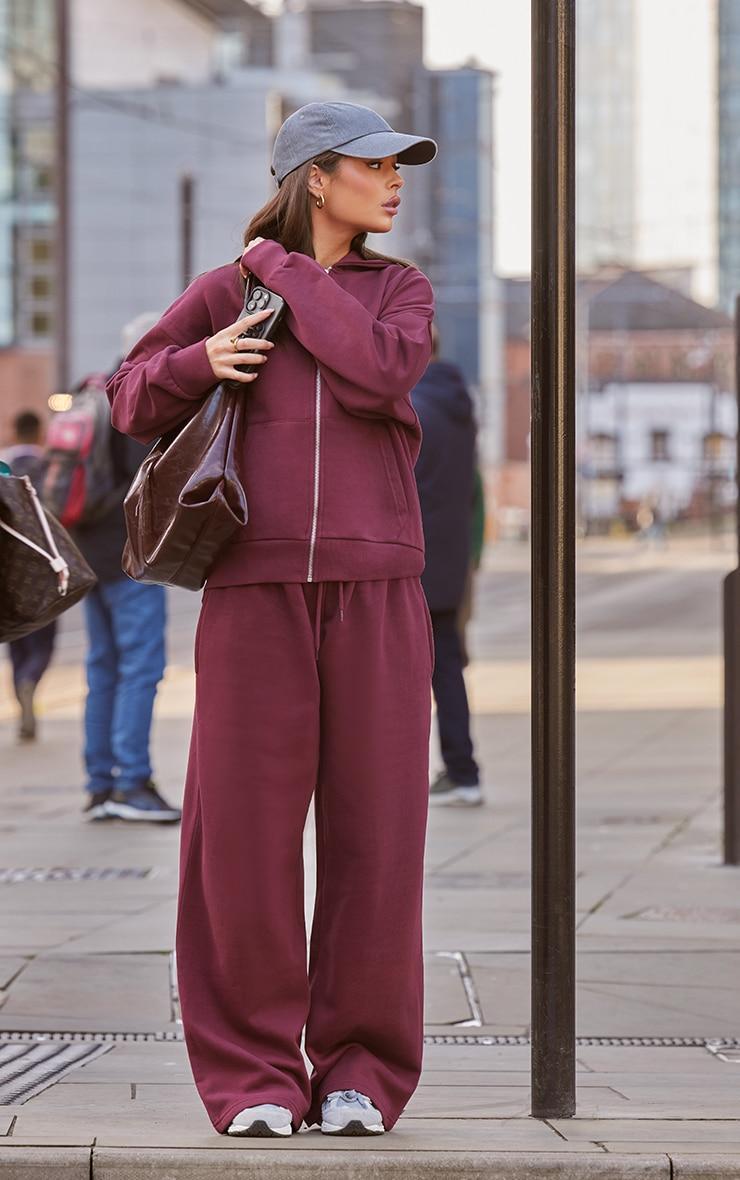 Burgundy Premium Zip Up Oversized Sweat Hoodie Product Image